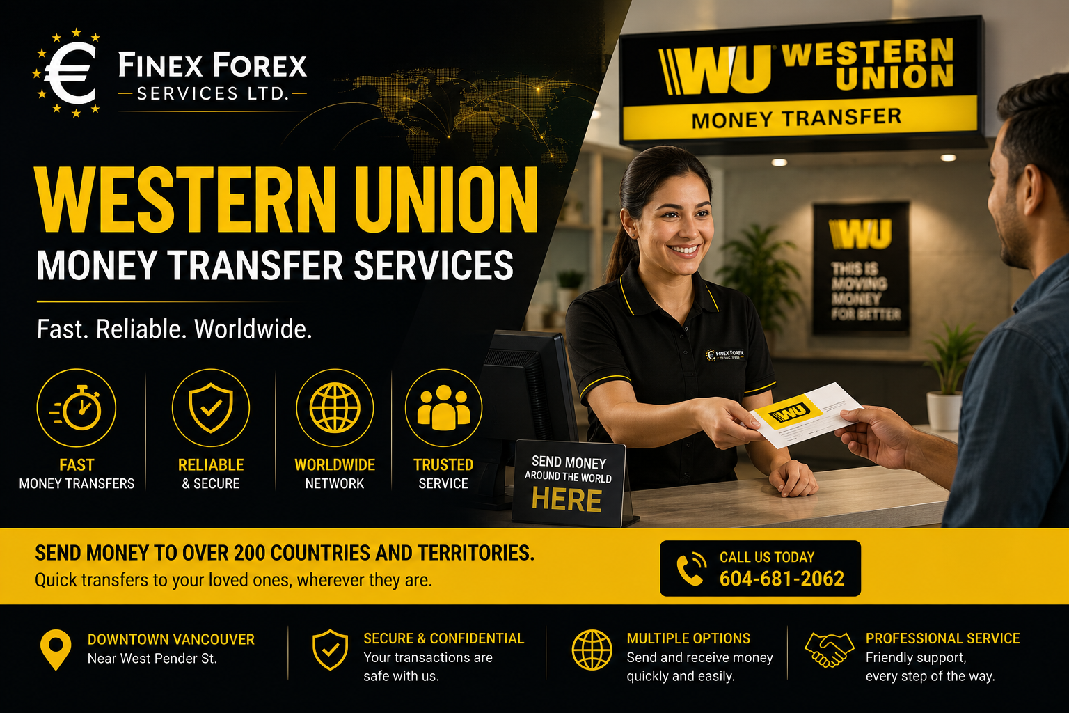 Western Union money transfer services in Vancouver by Finex Forex Services Ltd.