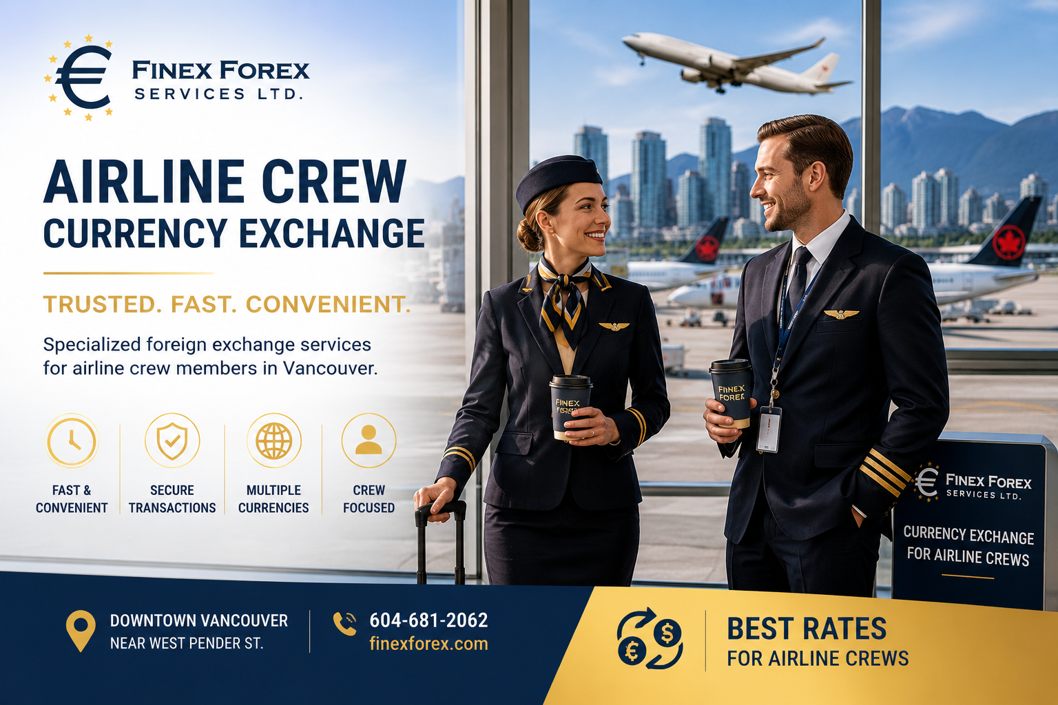 Airline crew currency exchange services in Vancouver